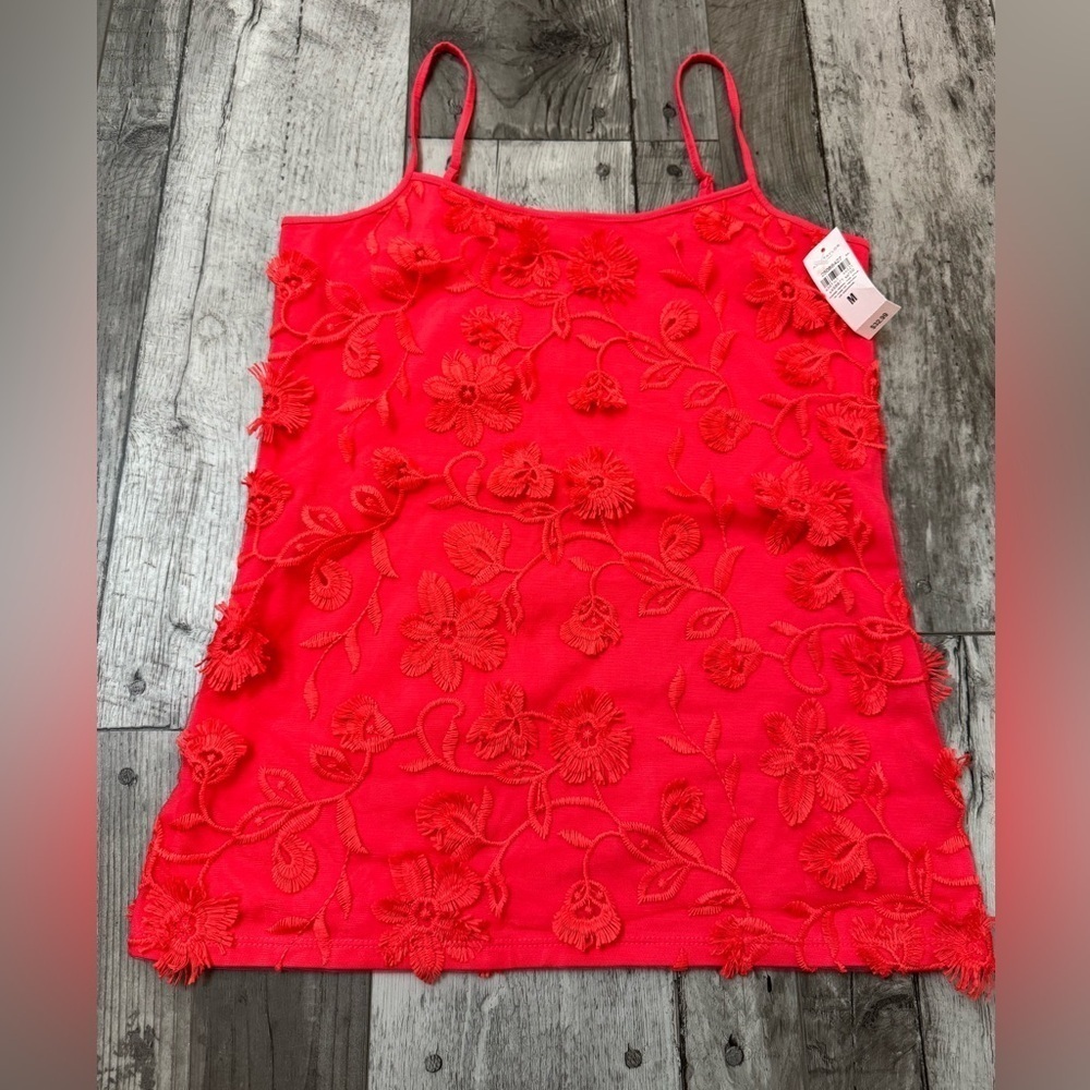 Ann Taylor Loft NEW Women's Dark Coral Lace Front Spaghetti Strap Tank To…